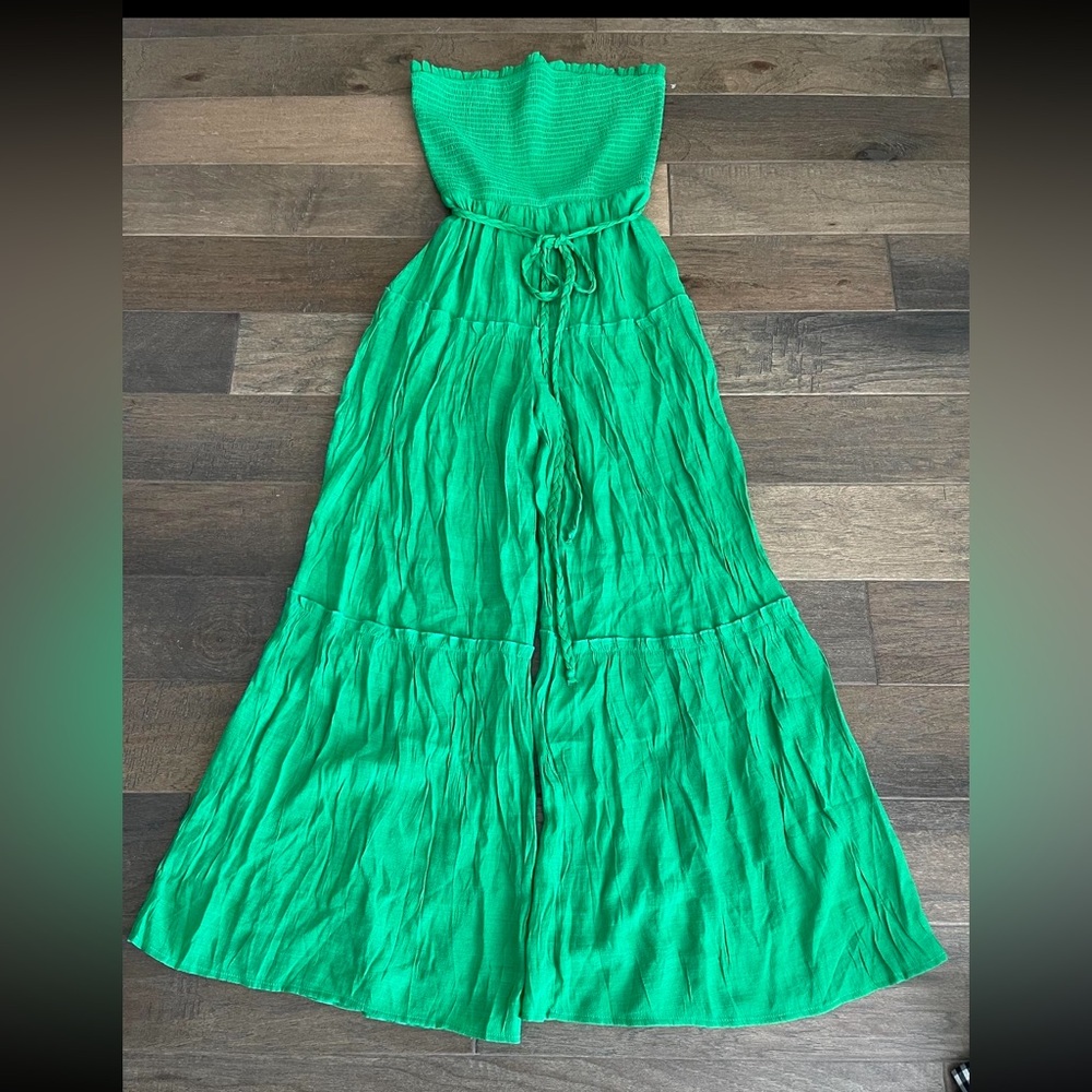 Love Tree Green Tiered Strapless Jumpsuit - Picture 2 of 4